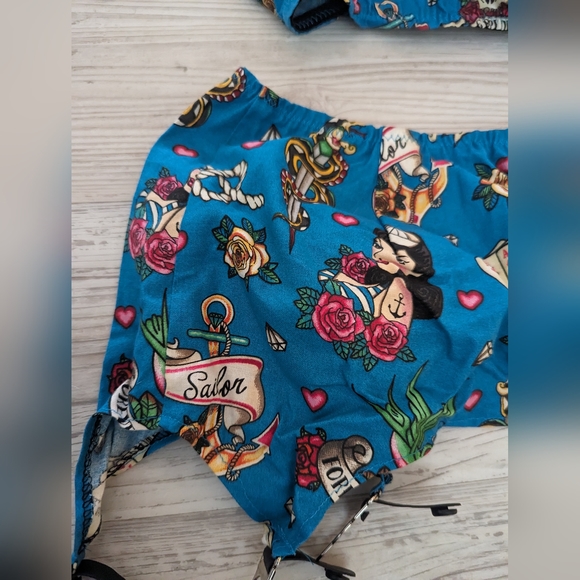 Retro Pun Up Tattoo Print Bullet Bra and Garter Set - Picture 3 of 4